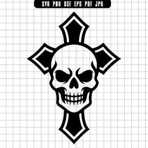 Tête de mort croix Svg, gothique croix Svg, crâne chrétien Svg, punk cross Svg, croix avec tête de mort Svg, tatouage croix Svg