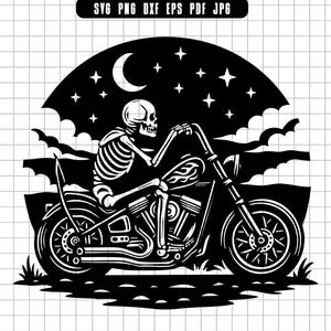 Skeleton On Motorcycle Svg, Biker Skeleton Svg, Night Ride Svg, Chopper Svg, Halloween Biker Svg, Skull Rider Svg, Motorcycle Svg