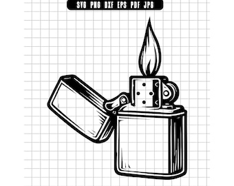 Lighter Svg, Zippo Svg, Fire Svg, Open Flame Svg, Metal Lighter Svg, Cut File, Clipart, Instant Download