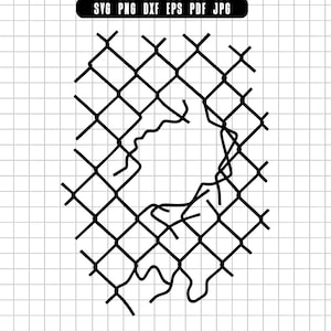 Fence Hole Silhouette Svg, Chain Link Fence Clipart, Escape Concept Svg Design, Broken Fence Cut File For Cricut Silhouette
