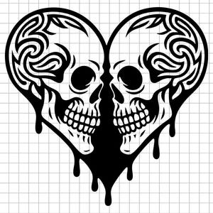 Heart Skull Svg, Dripping Skull Heart Svg, Tribal Skull Svg, Horror Skull Cut File, Dark Love Clipart, Instant Download
