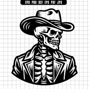 Cowboy skelet Svg, westerse schedel Svg, cowboy schedel Svg, skelet hoofd Svg, gotische cowboy Svg, clipart, gesneden bestand, digitale download