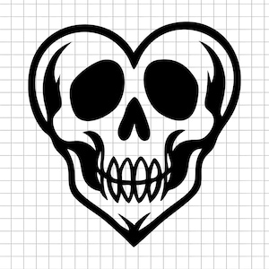 Skull Heart Svg, Gothic Skull Svg, Love Skull Svg, Heart Tattoo Svg, Skull Clipart Svg, Cut File, Digital Vector