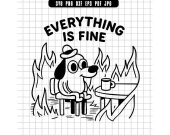 Wszystko jest w porządku Svg, Meme Svg, Fire Dog Svg, This Is Fine Svg, Chaos Svg, Comedy Svg