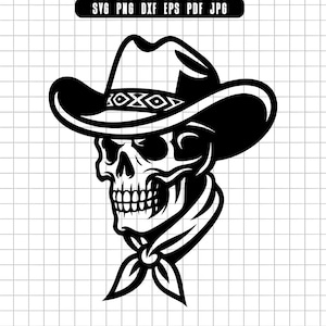 Cowboy schedel hoofd Svg, westerse schedel Svg, Bandana schedel Svg, hoed schedel Svg, wilde westen Svg, cowboy Svg, digitaal bestand