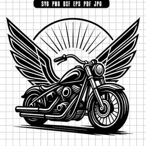 Motorcycle With Wings Svg, Biker Svg, Motorbike Cut File, Rider Clipart, Motorcycle Silhouette, Instant Download