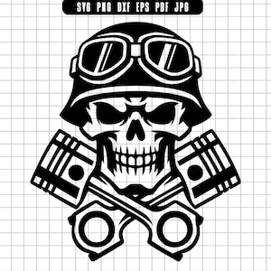 Skull Svg, Biker Skull Svg, Skeleton Svg, Motorcycle Skull Svg, Helmet Svg, Skull Clipart, Svg Png Dxf Pdf Eps Jpg, Piston Skull Svg
