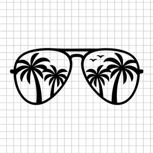 Palm Tree Glasses SVG, Summer Sunglasses Clipart, Beach Vacation Cut File, Retro Tropical PNG, Travel Silhouette Design