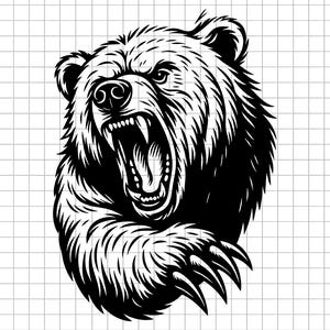 Roaring Bear Svg, Angry Bear Svg, Wild Grizzly Svg, Bear Attack Svg, Bear Face Silhouette Cut File
