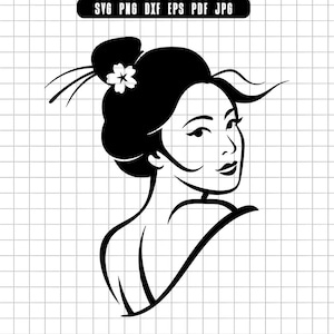 Geisha Svg, Japanese Woman Svg, Geisha Line Art Svg, Geisha Portrait Svg, Geisha Png, Geisha Dxf, Geisha Pdf