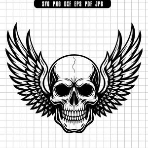 Winged Skull Silhouette Svg Png Dxf Eps Pdf Jpg For Biker Tattoo Gothic Punk And Rock Themed Designs