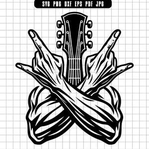 Rock Hand Guitar Svg, Guitar Skull Svg, Rock Music Svg, Guitarist Svg, Guitar Clipart, Music Cut File, Guitar Dxf, Pdf, Png, Jpg