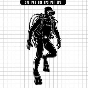 Scuba Diver Svg, Diver Svg, Diving Man Svg, Scuba Gear Svg, Diver Dxf, Scuba Clipart, Diving Cut File, Diver Png, Diver Silhouette Svg