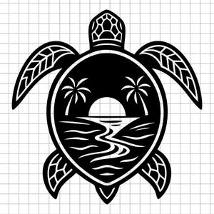 Sea Turtle Svg, Beach Turtle Clipart, Ocean Turtle PNG, Palm Turtle Cut File, Sunset Turtle Svg