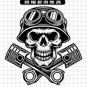Skull Piston Svg, Biker Skull Svg, Helmet Skull Svg, Engine Skull Svg, Motorcycle Skull Svg, Cut File, Clipart, Digital File, Svg File