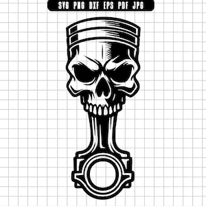 Piston Skull Svg, Engine Skull Svg, Mechanic Skull Svg, Skull Piston Clipart, Skull Cut File, Skull Png, Skull Dxf, Skull Vector