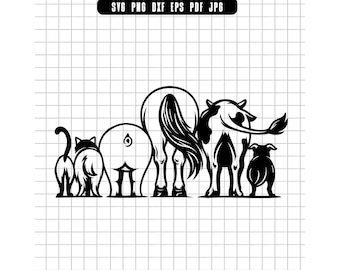 Farm Animals Svg, Farm Animal Svg, Rear Animal Svg, Funny Farm Svg, Animal Line Svg, Farm Cut File, Animal Clipart, Instant Download