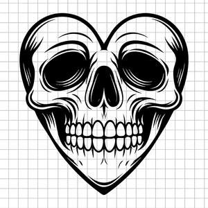Heart Skull Svg, Skull Heart Svg, Gothic Skull Svg, Skull Clipart, Tattoo Skull Svg, Skeleton Svg, Cut File, Svg Png Dxf Eps Pdf
