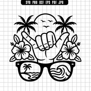Shaka Hand Svg, Beach Glasses Svg, Aloha Svg, Tropical Vibes Png, Surf Cut File, Island Life Clipart, Digital Summer Svg