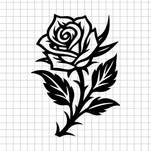 Detailed Rose Svg, Rose Tattoo Svg, Floral Svg, Botanical Svg, Cut File, Silhouette, Digital Flower Clipart