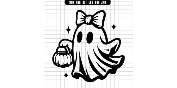 Girl Ghost Svg, Halloween Ghost Svg, Trick Or Treat Svg, Ghost With Pumpkin Svg, Girl Ghost With Bow Svg, Spooky Ghost Svg