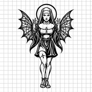 Gothic Angel Nun Svg, Fallen Angel Svg, Dark Nun Svg, Gothic Woman Svg, Angel Wings Svg, Nun Png, Nun Clipart, Cut File