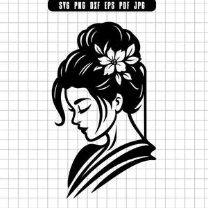 Geisha Svg, Japanese Girl Svg, Woman with Flower Svg, Geisha Side Portrait Svg, Geisha Png, Geisha Dxf, Geisha Pdf