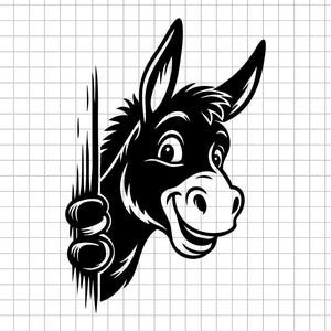 Donkey Peeking Svg, Donkey Cartoon Svg, Donkey Head Svg, Donkey Clipart, Donkey Cut-bestand, Donkey PNG, silhouetbestand