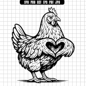 Chicken Heart Svg, Hen Svg, Farm Animal Svg, Chicken Clipart, Chicken Cut File, Chicken Silhouette, Chicken Digital File