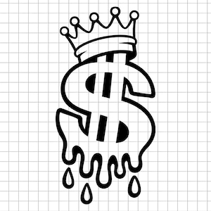 ドル記号SVG、滴るお金SVG、クラウンドルSVG、お金のシンボルSVG、リッチライフカットファイル、PNG、DXF、クリップアート、即時ダウンロード