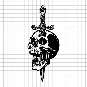 Skull Sword Svg, Gothic Skull Clipart, Sword Skull Png, Horror Skull Cut File, Skeleton Svg, Tattoo Art, Digital Download
