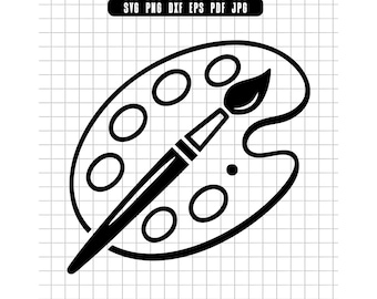 Paleta de pintura SVG, Artista SVG, Arte SVG, Paleta Clipart, Pincel SVG, Herramienta de arte SVG, SVG PNG DXF EPS PDF Jpg, Archivo de corte, Silueta