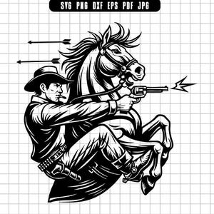Cowboy On Horse Svg, Wild West Svg, Gunshot Svg, Western Rider Svg, Vintage Cowboy Svg, Rodeo Svg, Outlaw Svg