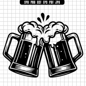 Beer Mug Svg, Beer Cheers Svg, Beer Glass Svg, Clinking Mug Svg, Beer Cut File, Beer Clipart, Beer DXF, Beer PNG, Instant Download