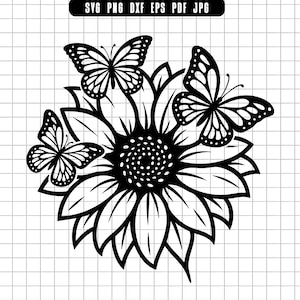 Sunflower Butterfly SVG, Floral Butterfly DXF, Sunflower PNG Cut File, Butterfly Clipart, Flower Silhouette Digital File