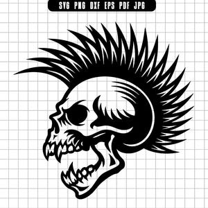 Punk Skull Svg, Mohawk Skull Svg, Angry Skull Svg, Tattoo Skull Svg, Rock Skull Svg, Svg Png Dxf Eps Pdf, Cut File, Instant Download