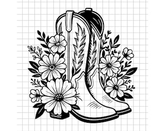 Cowgirl Boots Svg, Western Boots Svg, Floral Boots Svg, Country Svg, Farm Girl Svg, Flower Svg, Digital Svg Cut File