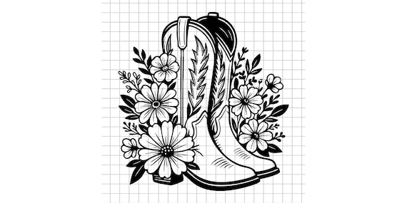 Cowgirl Boots Svg, Western Boots Svg, Floral Boots Svg, Country Svg, Farm Girl Svg, Flower Svg, Digital Svg Cut File
