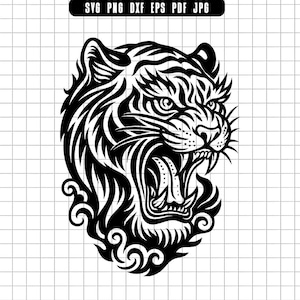 Tiger Svg, Tiger Head Svg, Roaring Tiger Svg, Tiger Face Svg, Tiger Cut File Svg, Tiger Clipart Svg, Tiger Dxf Svg, Tiger Png Svg