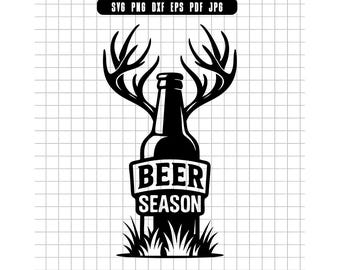 Temporada de cerveza SVG, Botella de cerveza con astas SVG, Amante de la caza, Silueta divertida de bebedor para máquinas de corte digital