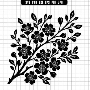 Cherry Blossom Svg, Flower Branch Svg, Spring Floral Svg, Blossom Cut File, Digital File, Clipart, Instant Download