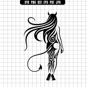 Devil Woman Svg, Tribal Woman Svg, Sexy Demon Svg, Devil Girl Tattoo Svg, Devil Png, Devil Dxf, Devil Pdf