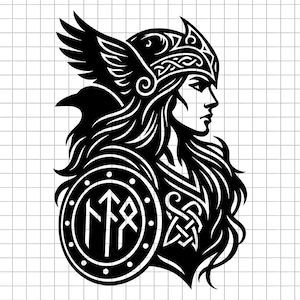 Viking Woman Svg, Norse Valkyrie Svg, Nordic Shield Svg, Viking Warrior Svg, Viking Profile Svg, Valkyrie Svg File