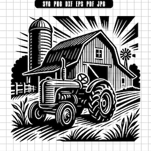 Tractor Farm Svg, Barn Svg, Farmhouse Svg, Farming Cut File, Farmer Clipart, Tractor Silhouette, Instant Download