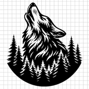Wolf Svg, Forest Svg, Pine Tree Svg, Wild Nature Svg, Wilderness Svg, Animal Svg, Black And White Svg, Howling Wolf Svg