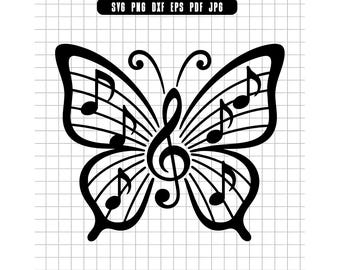 Music Butterfly Svg, Musical Notes Svg, Treble Clef Svg, Butterfly Cut File, Digital File, Clipart, Instant Download