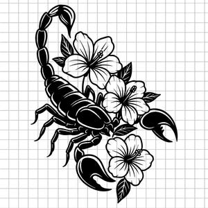Scorpion SVG, Floral Scorpion Clipart, Schorpioen Tattoo SVG, Dangerous Animal Line Art, Insect Cut-bestand