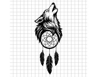 Wolf Dreamcatcher Svg, Howling Wolf Svg, Tribal Svg, Dreamcatcher Svg, Native Svg, Wolf Clipart, Cut File, Silhouette, Instant Download