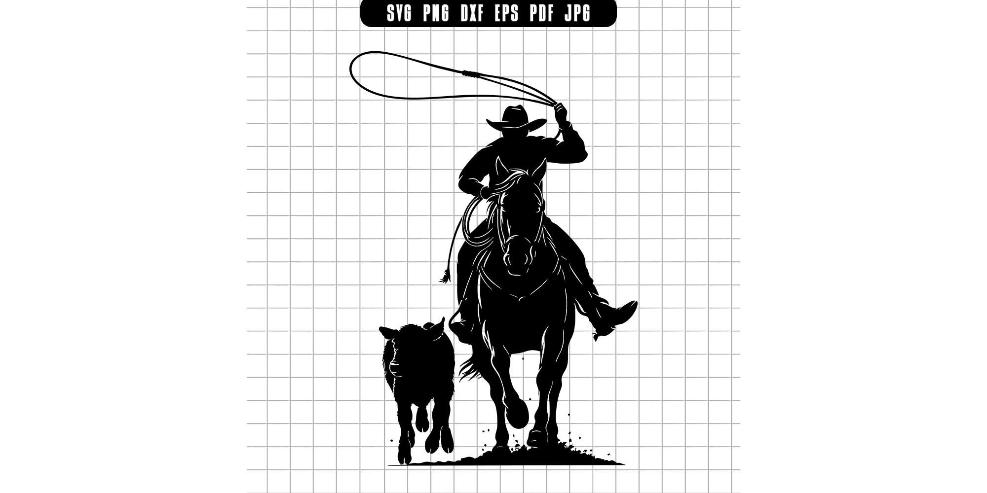 Cowboy Roping Calf Silhouette Rodeo Svg Png Dxf Eps Pdf Jpg Western ...
