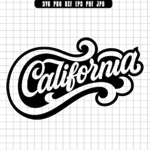Nombre del estado de California en tipografía elegante, letras decorativas, SVG, PNG, DXF, EPS, PDF, JPG